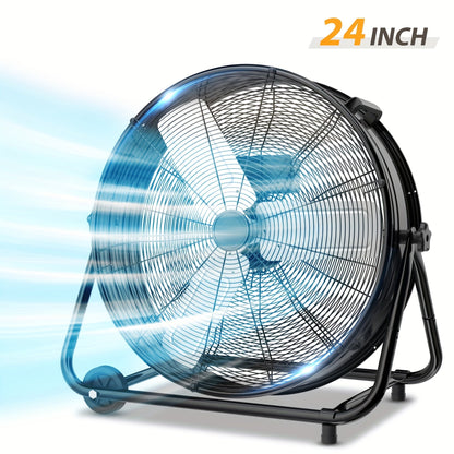 Industrial Drum Fan High Velocity Floor Fan 24 30 Inch, 3-Speed Metal Air Circulator 360 Tilt Casters ETL Listed
