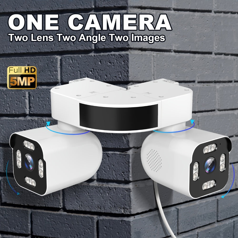 Dual-Lens PTZ Outdoor Security Camera with 2.4GHz WiFi, Wired Power and Single- or Two-Camera Options