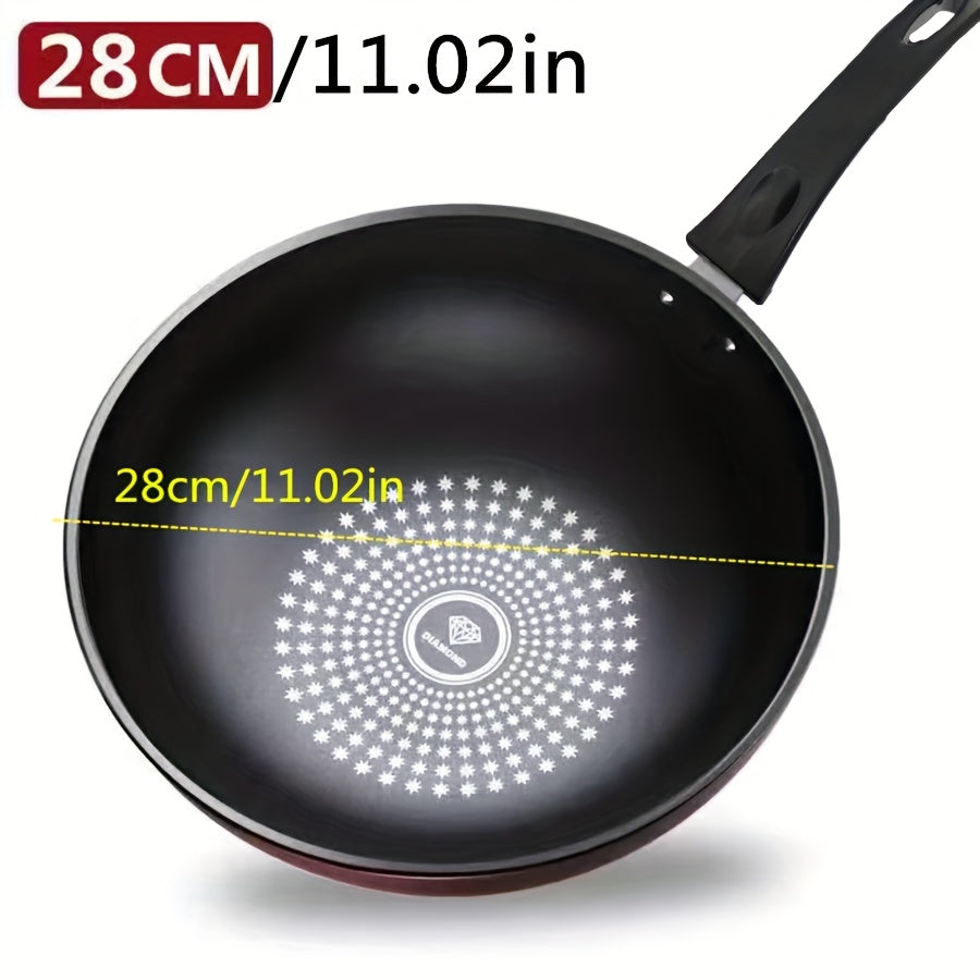 German Diamond Non-Stick Stir Fry Pan - Rice Stone Coating Smokeless Flat Bottom Wok for Induction Cooker Gas Stove