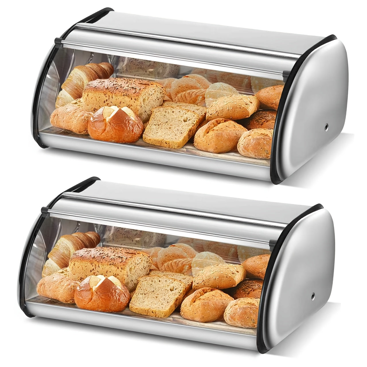 Stainless Steel Roll Top Bread Box 13 Inch - Countertop Bread Storage Container with Lid, Keeps Bread Fresh & Insect-Free