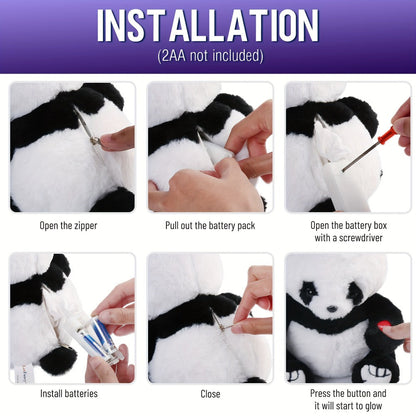 Light Up Panda Stuffed Animal Plush Toy 8 & 12 Inch with LED Glow, Cute Panda Bear Hugging Toy