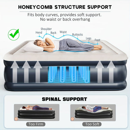 Air Mattress with Built-In Pump, 18'' Self-Inflating Portable Air Bed for Home, Camping & Travel