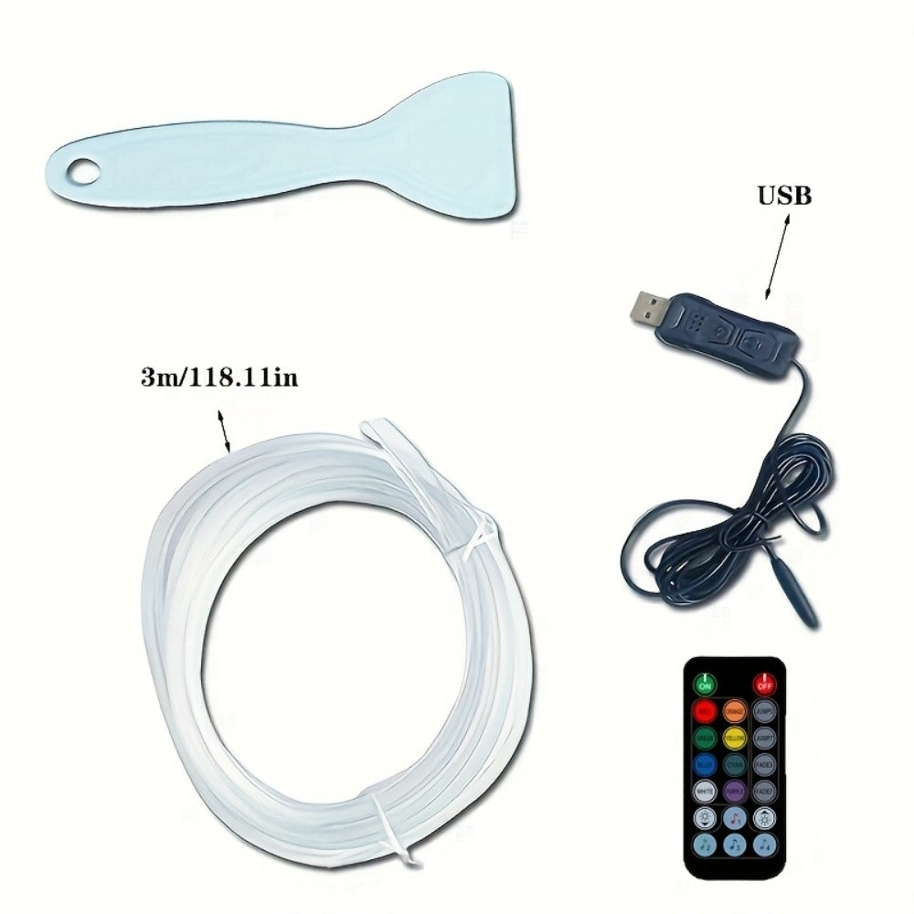 Car Interior Ambient Light Strip with 118-Inch Label, USB Connector, App Control and Music-Responsive Mode