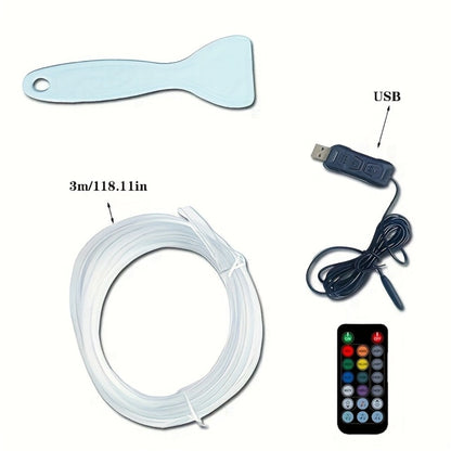 Car Interior Ambient Light Strip with 118-Inch Label, USB Connector, App Control and Music-Responsive Mode