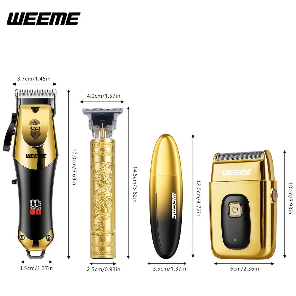 Beard Trimmer Set for Men - USB Rechargeable Hair Clipper & Grooming Kit with Battery Indicator, Comb Attachments