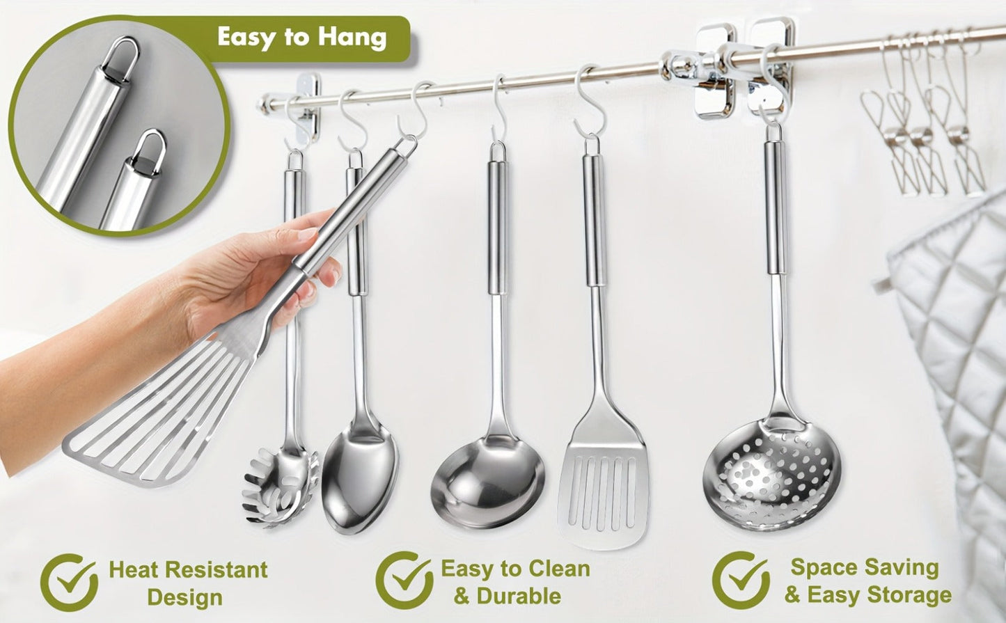 Kitchen Utensils 12-Piece Stainless Steel Set with Countertop Holder and Eleven Cooking Tools