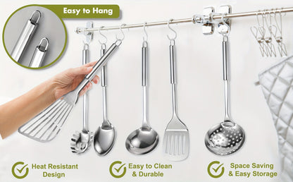Kitchen Utensils 12-Piece Stainless Steel Set with Countertop Holder and Eleven Cooking Tools