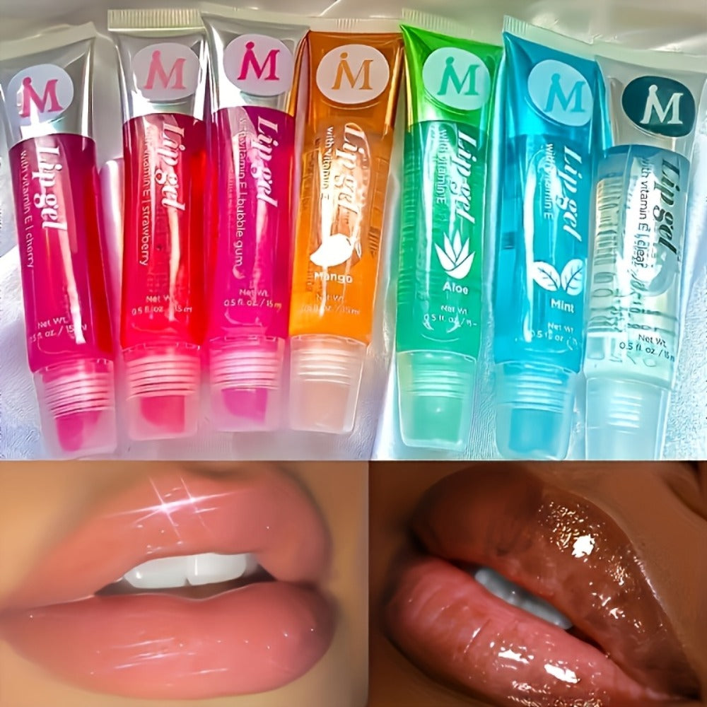 Lip Oil Set 12 Piece Clear Lip Gloss Plant Squalene Plumping with VE Rosehip Argan Mint Aloe, for Makeup, Travel and Everyday Vanity Use