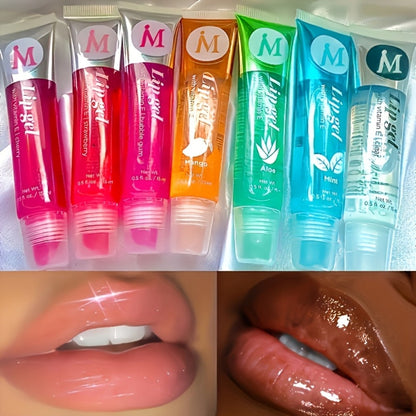 Lip Oil Set 12 Piece Clear Lip Gloss Plant Squalene Plumping with VE Rosehip Argan Mint Aloe, for Makeup, Travel and Everyday Vanity Use