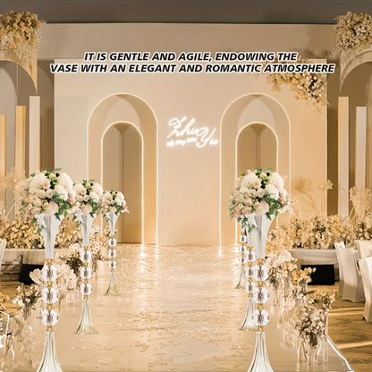 Tall Clear Acrylic Floor Vases, Two-Piece 24.8-Inch Ribbed Set with Gold-Tone Accents for Events