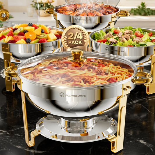 Gold Chafing Dishes Buffet Set 5QT Round Stainless Steel Food Warmer with Glass Lid Lid for Entryways, Bedrooms and Living Spaces