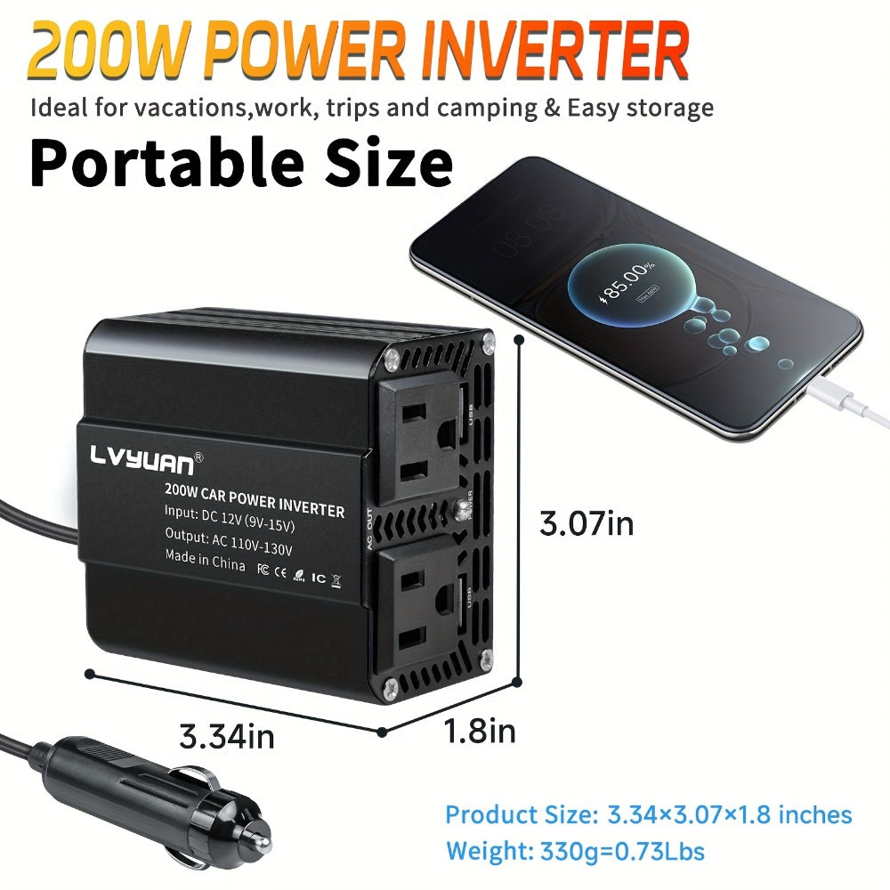 Multi-Format Car Power Inverter with 200W, 1000W or 3000W Labels in Red and Black Options for Vehicles