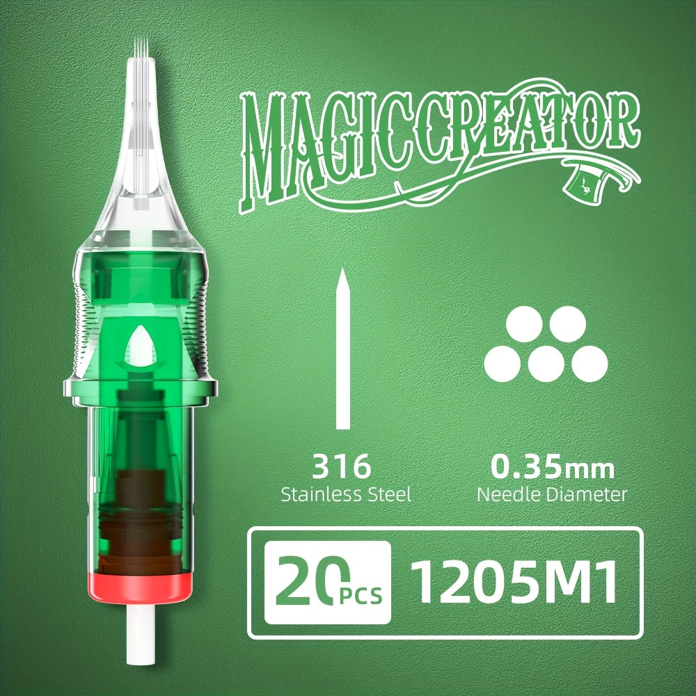 Tattoo Cartridge Needles with MAGICCREATOR Label, 20-Piece Box with 25 RL RS CM M1 Options