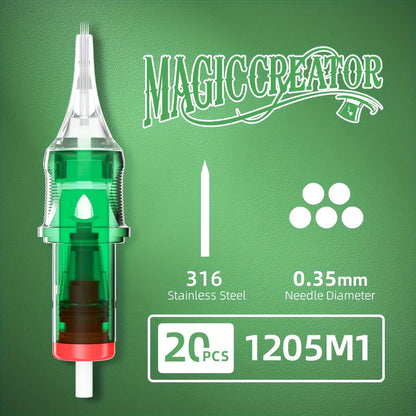 Tattoo Cartridge Needles with MAGICCREATOR Label, 20-Piece Box with 25 RL RS CM M1 Options