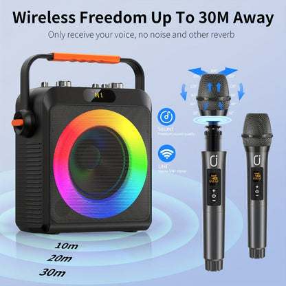 JYX T19-T Karaoke Machine for Adults with 2 Microphones & RGB Light Show – Wireless Bluetooth Speaker