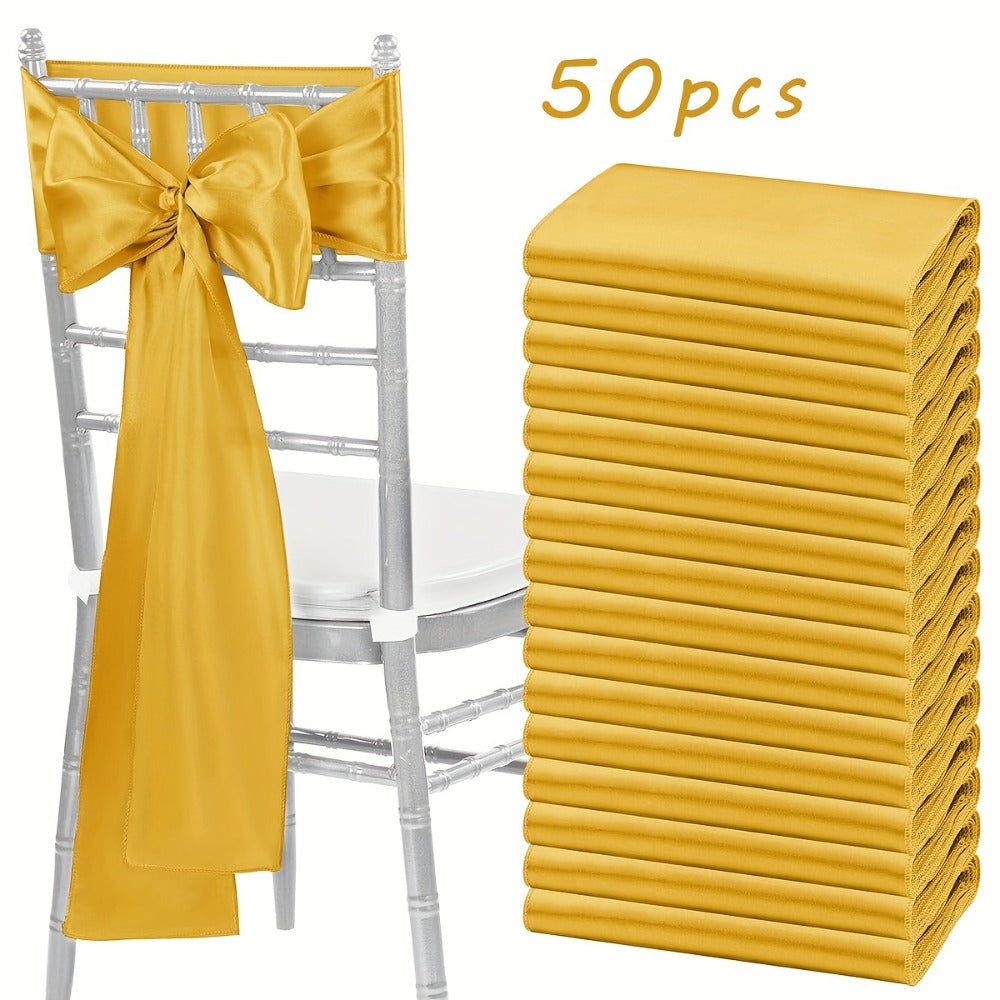50pcs Satin Chair Sashes Bow Ribbon 7x108in – Universal Chair Belt Streamer for Wedding Reception Banquet Restaurant Hotel Party Event