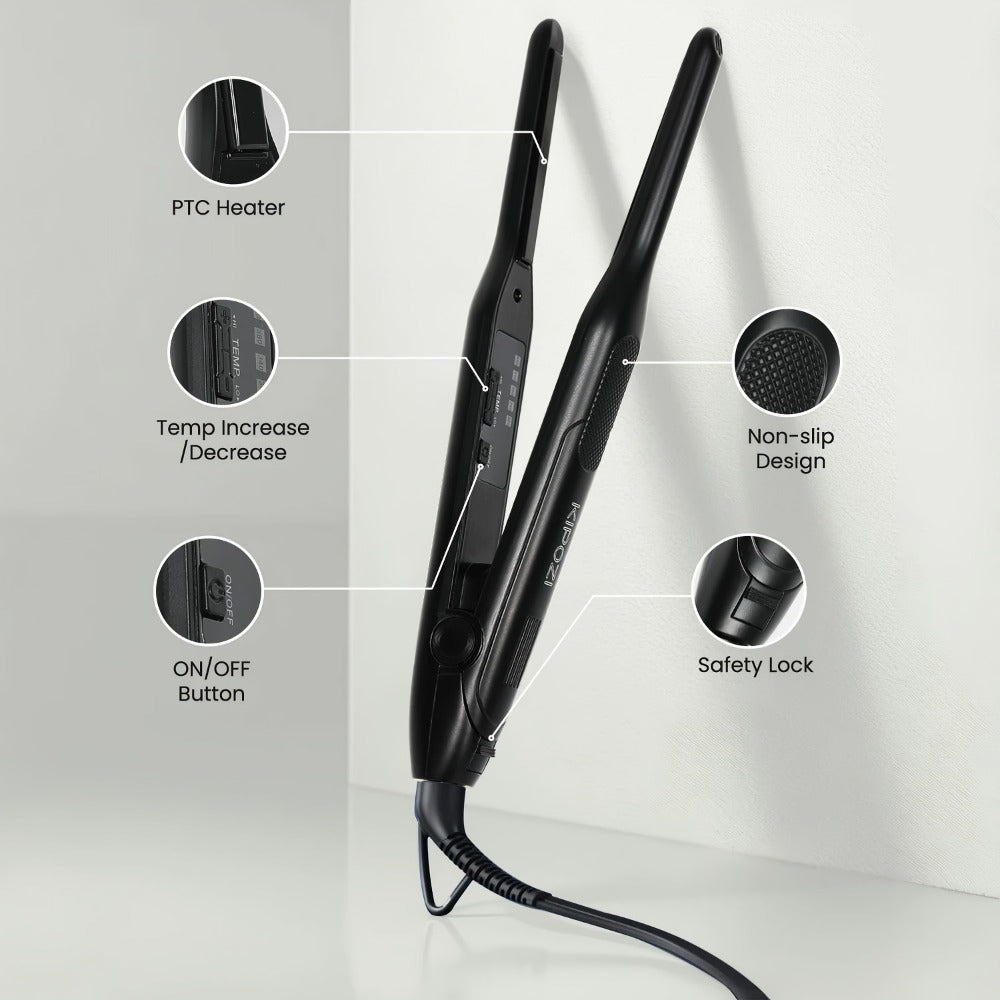 Mini 0.3 Inch Hair Straightener 2-in-1 Curler Titanium Plates 5 Heat Settings 450°F, for Home, Travel and Salon Hair Styling