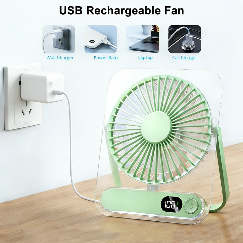 Portable USB Desktop Fan 3000mAh Battery, Ultra-Quiet 5-Speed Foldable Fan with 180° Adjustable Tilt and Digital Power Display