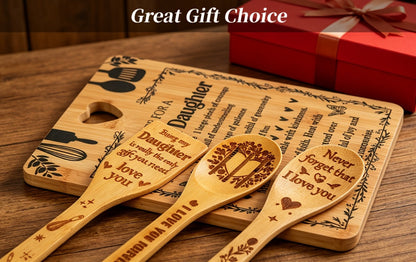 Engraved Bamboo Cutting Board Gift Set for Daughter, Recipe for a Special Daughter Kitchen Utensil Set
