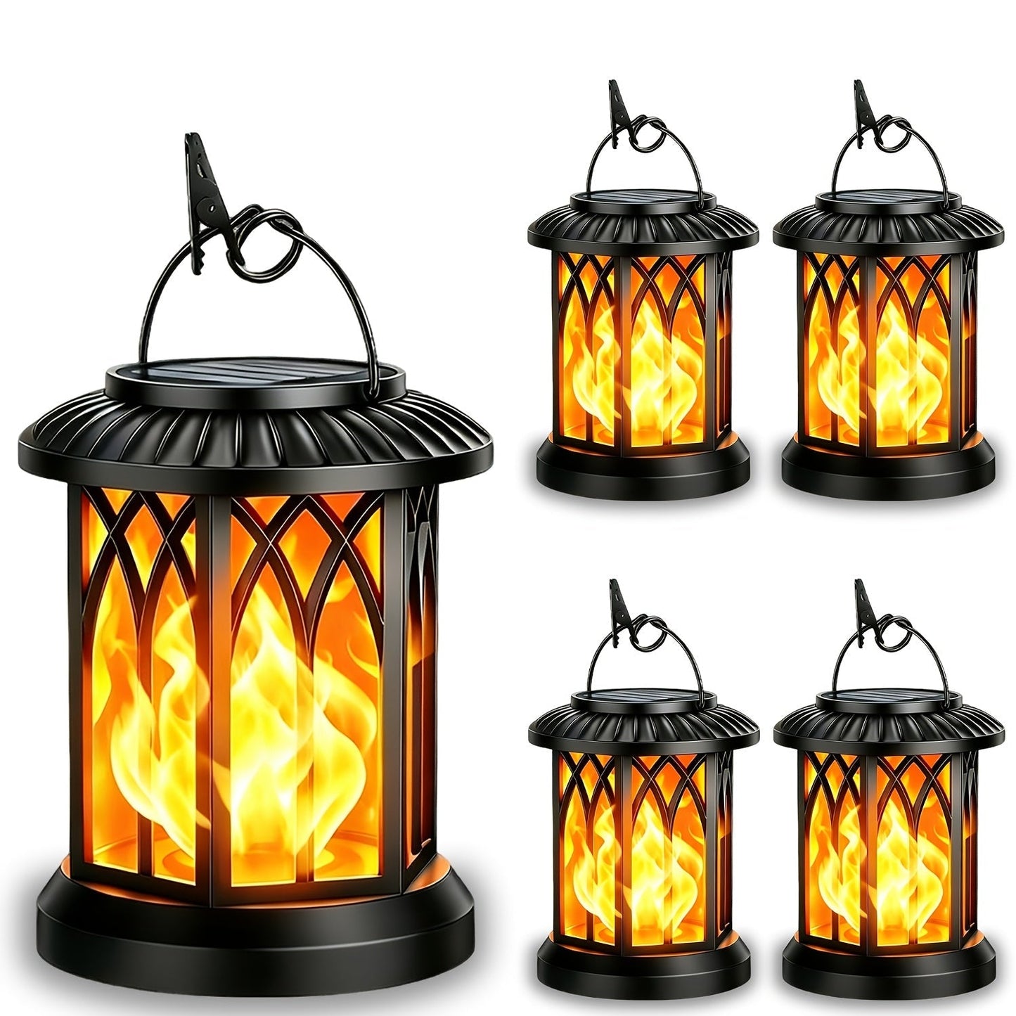 Solar Lantern Outdoor Hanging Lights Flickering Flame IPX5 12Hrs Garden Yard Patio Decor Classic Black Antiqued Bronze 2 or 4 Pack