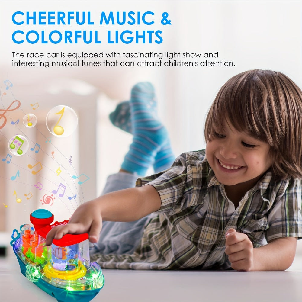 Interactive Sensory Boat Toy for Toddlers 2+, Underwater Ocean Theme with Fish & Coral, Rotating Scroll Screen & Music
