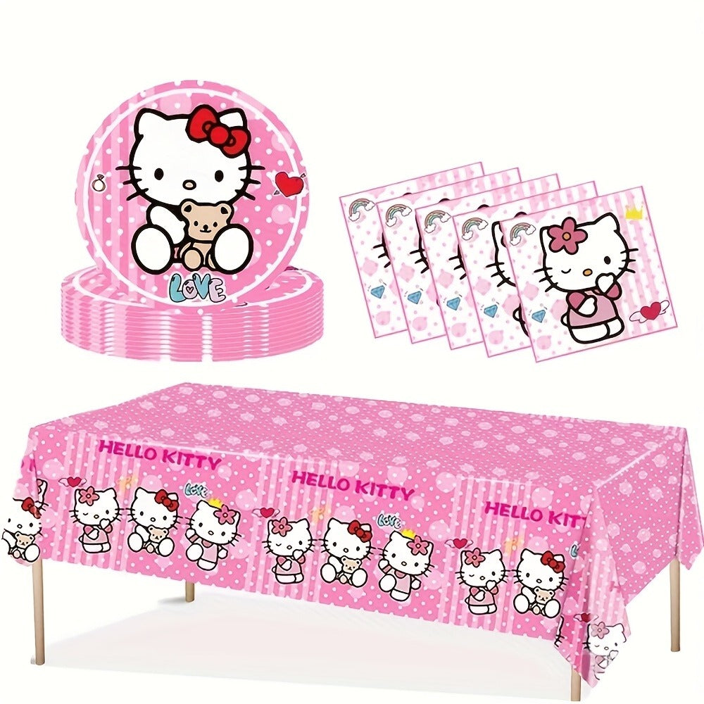 Party Supplies Hello Kitty 41-Piece Pink Table Set with 20 Plates, 20 Napkins and One Tablecloth
