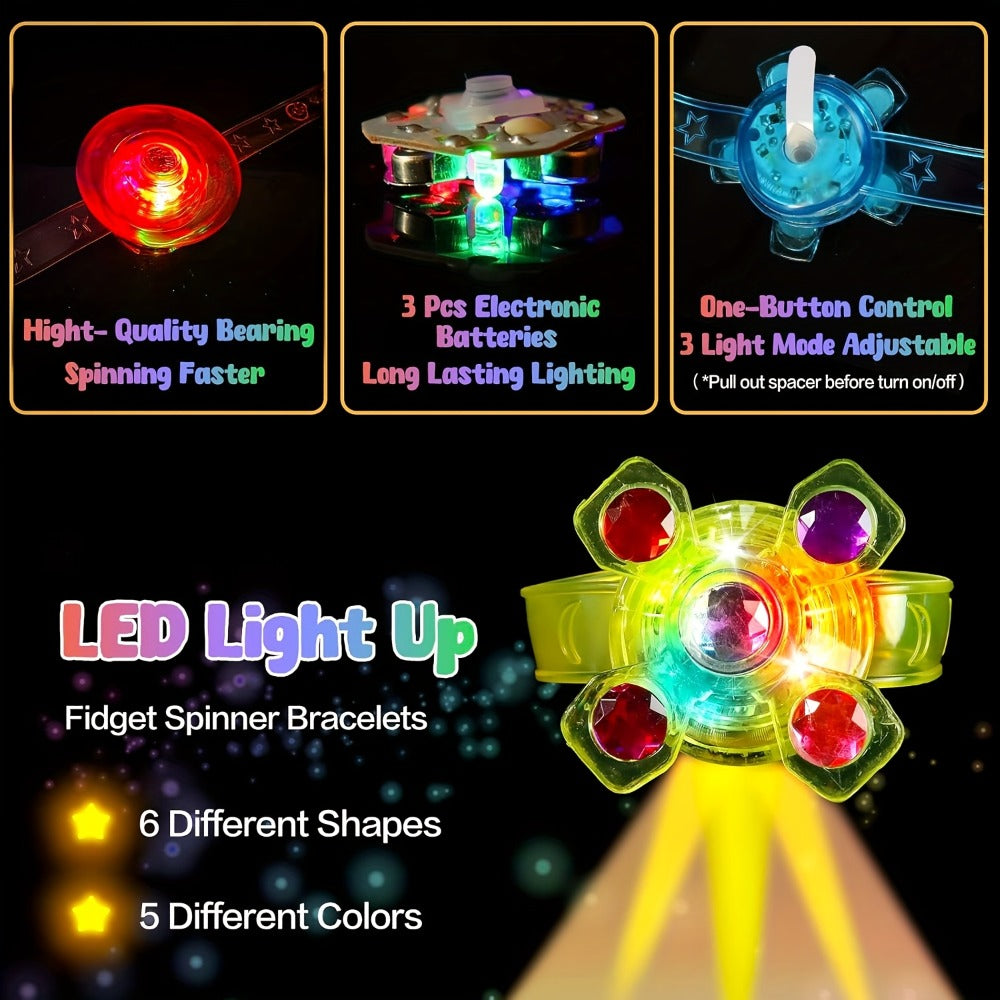 Party Favors LED Fidget-Spinner Wristbands, 30-Piece Multicolor Light-Up Set for Night Events