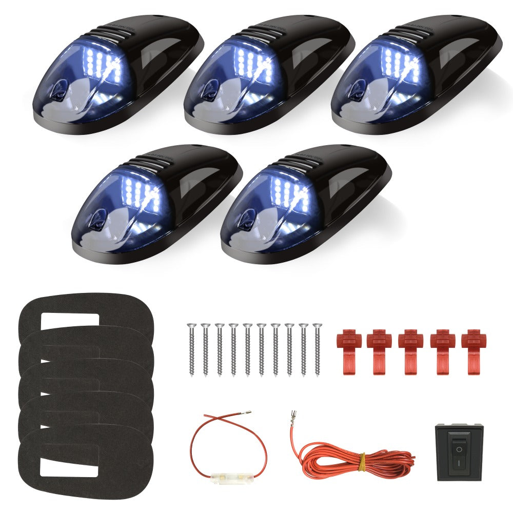 5pcs LED Cab Roof Marker Lights 16/24 LED 12V Super Bright UV-Resistant ABS Lens with Wiring Harness Kit for 2003-2018 Pickup Trucks 1500