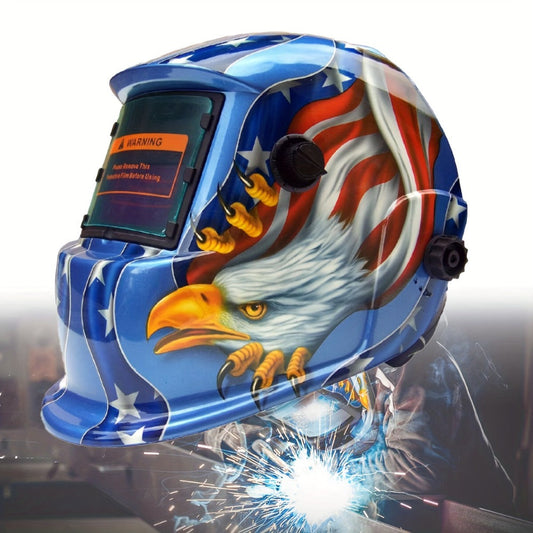 Graphic Auto-Darkening Welding Helmet with Eagle, Lightning or Black-Fire Shell Designs and Adjustable Headgear