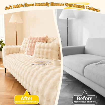 Sofa Cover Bubble Faux Rabbit Fur Panels with Silicone-Dot Backing for Seat, Armrest or Backrest