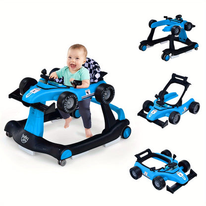 4-in-1 Foldable Baby Walker with Activity Toy Tray & Adjustable Height, Sit-to-Stand Push Walker for Infants & Toddlers
