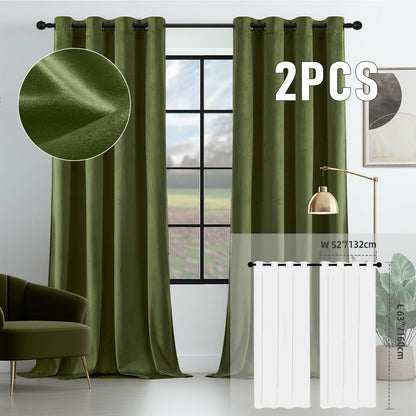 Velvet Room Darkening Curtains 2 Panels, Grommet Top Thermal Insulated Soundproof Blackout Curtains for Living Room Bedroom