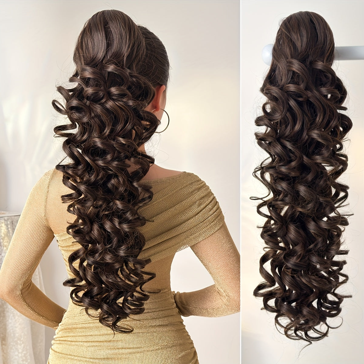 Curly Ponytail Extension 28 Inch Long Heat Resistant Synthetic Clip In Wrap Around Hairpiece Voluminous Bouncy Curls 4 Styles for Women