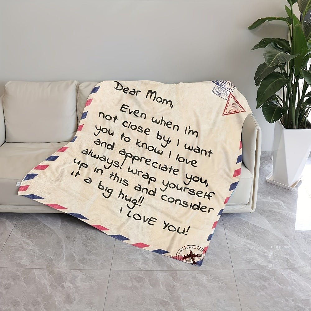 Dear Mom Letter Print Flannel Blanket with 50 x 60 or 60 x 80-Inch Size Options for Sofa and Bed Layering