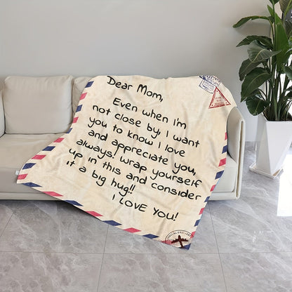 Dear Mom Letter Print Flannel Blanket with 50 x 60 or 60 x 80-Inch Size Options for Sofa and Bed Layering