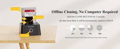 Dual Bay Hard Drive Docking Station USB 3.0 to SATA with Offline Clone Function, Wavlink Tool-Free Dock for 2.5/3.5 Inch HDD SSD