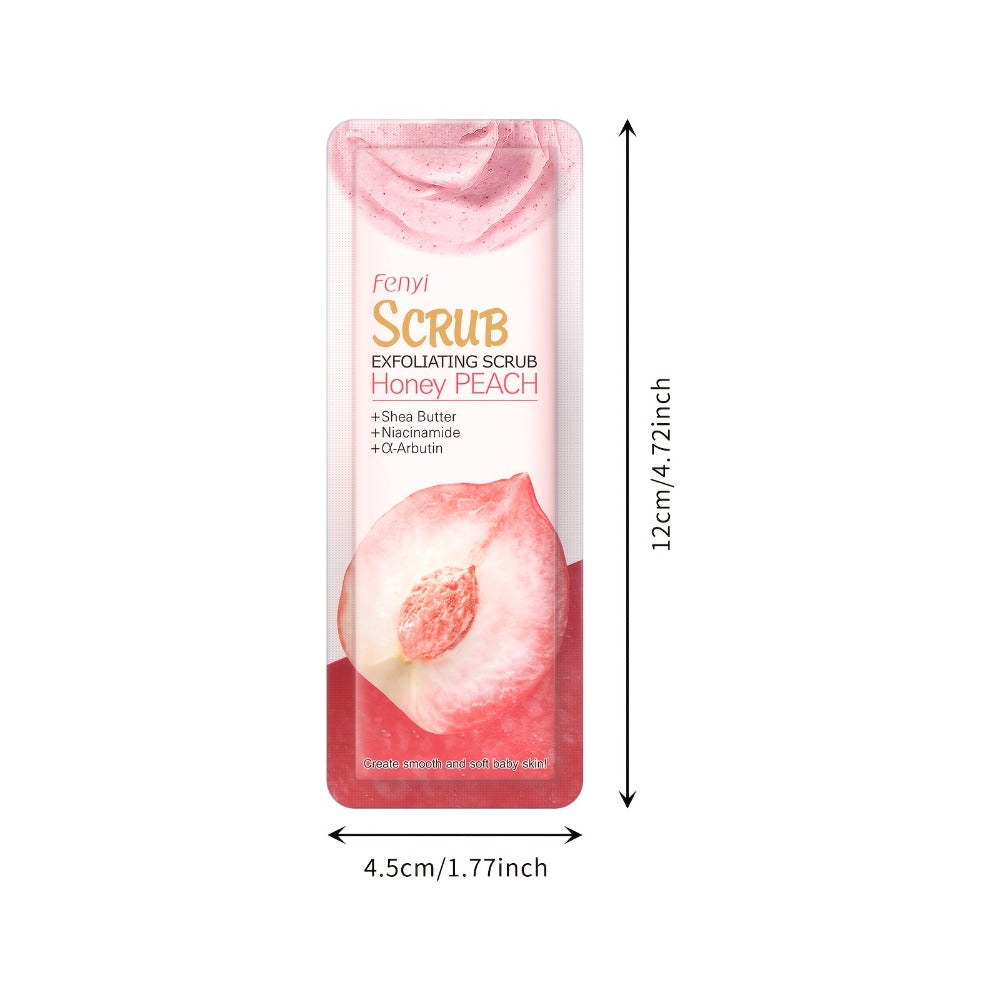 Peach Body Scrub with Jojoba Beads, Fifty 0.11oz Travel Sachets for Foot and Body Care at Home