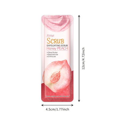Peach Body Scrub with Jojoba Beads, Fifty 0.11oz Travel Sachets for Foot and Body Care at Home