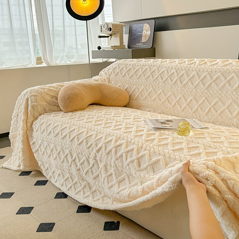 Sofa Cover 300 GSM Shu Velveteen Jacquard Throw in Three Sizes and Five Solid Colors for Armchair to Sectional