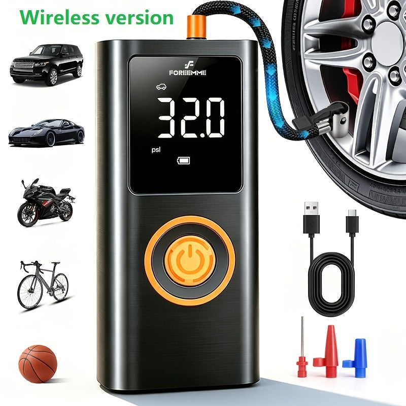 Cordless Tire Inflator Portable USB Rechargeable – Digital Gauge & LED Light, Fast Air Compressor with Auto Shutoff for Car, Bike