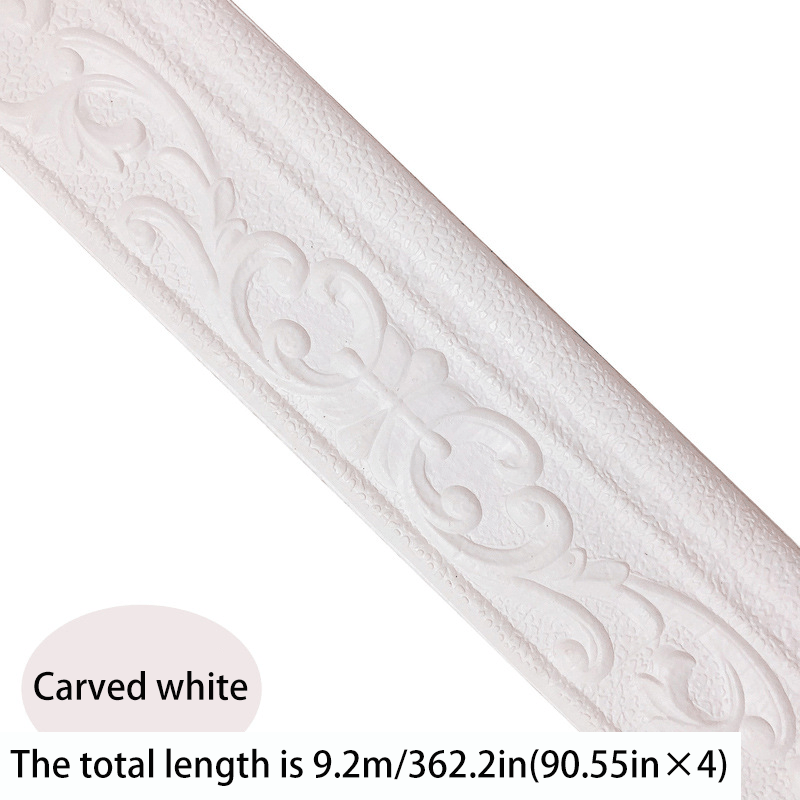 3D Self-Adhesive Foam Baseboard Wall Trim Sticker Waterproof Peel and Stick Carved Wallpaper Border Skirting for Home Decor White Silver