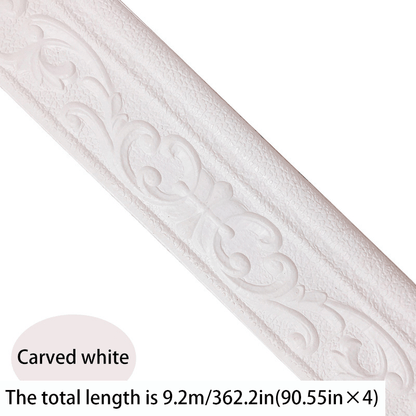 3D Self-Adhesive Foam Baseboard Wall Trim Sticker Waterproof Peel and Stick Carved Wallpaper Border Skirting for Home Decor White Silver