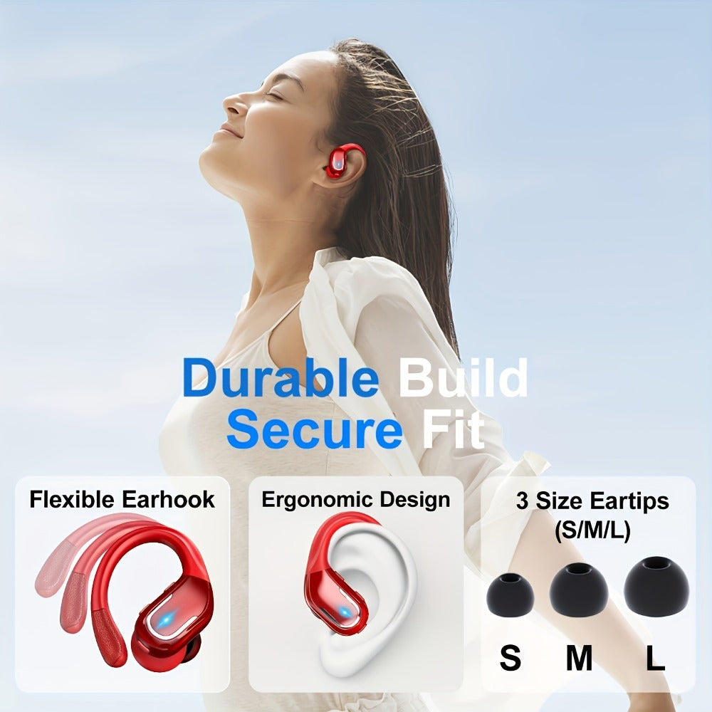 LIFEBEE Dual LED Display Earhook Wireless Earbuds for Running Sports, Pure Bass Sound Noise Cancelling Built-in Mic Over-Ear Headphones