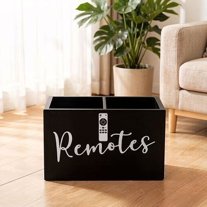 Black Wooden Remote Control Holder with Multi-Compartment Layout and 6 x 4 x 4-Inch Checkout Size