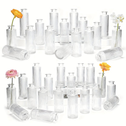 Mini Bud Vases Set – Modern Striped Clear Glass Flower Vases for Wedding Centerpieces, Birthday Party, Anniversary, Home Table Decor