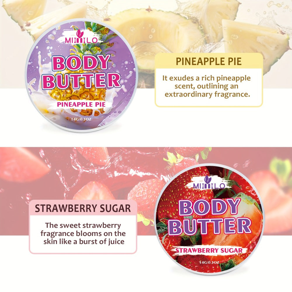 Fruity Body Glaze Set 8 Scents 100g×2 – Pineapple Coconut Strawberry Coffee Peach Doughnut Birthday Cake Non-Greasy All-Day Moisturizing