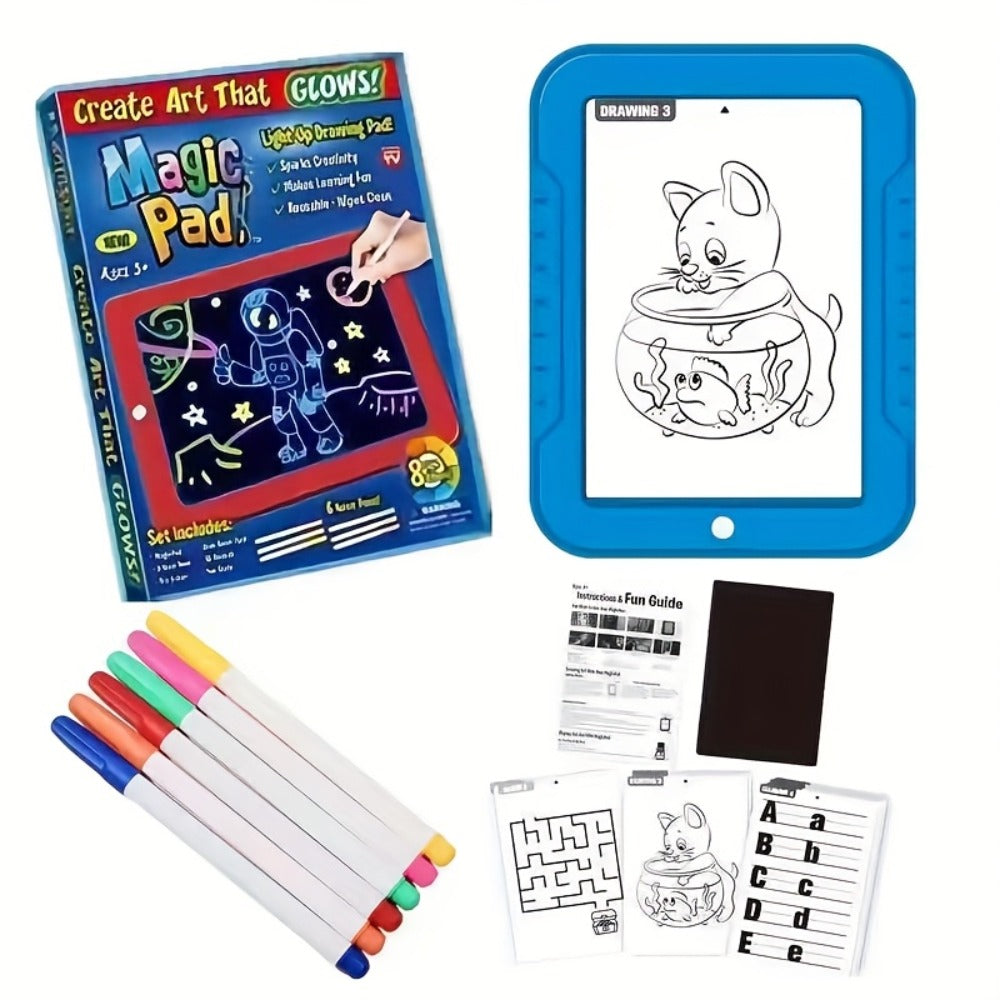 Magic LED Drawing Board for Kids with 15 Double-Sided Tracing Cards & 6 Markers, Light Up Luminous Art Board for Boys & Girls Ages 3-8
