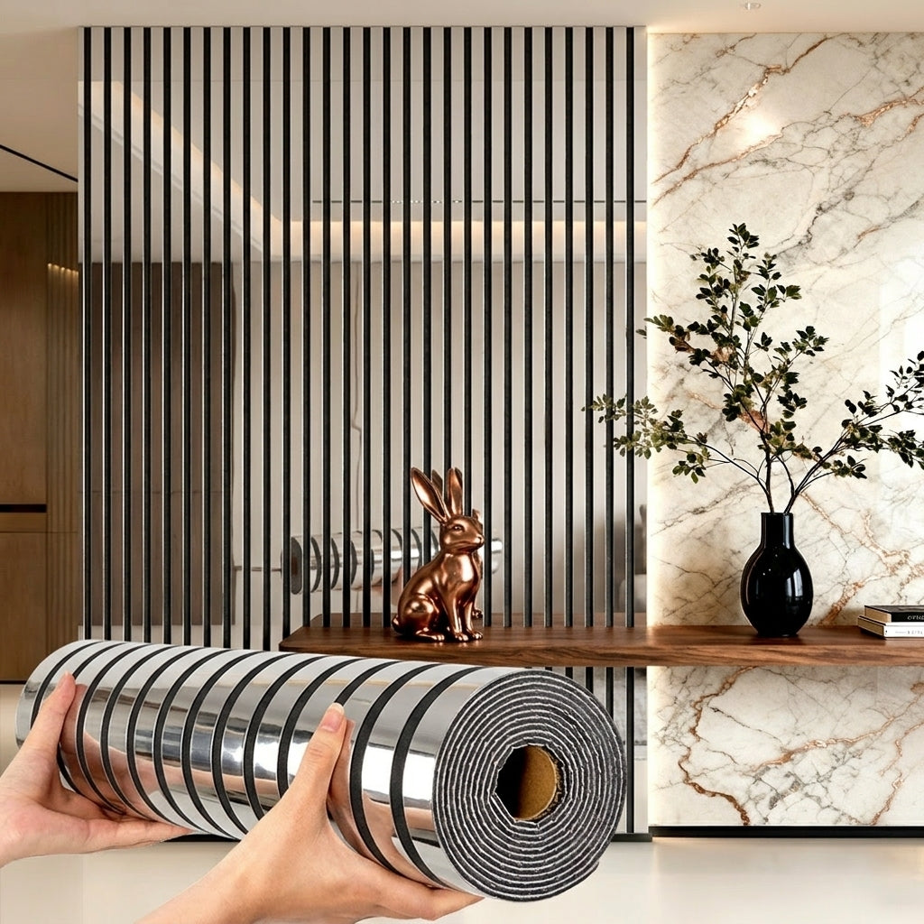 3D Mirror Slat Wall Panel Self-Adhesive Peel and Stick Gold Silver Metallic Grid Wall Sticker, for Entryways, Bedrooms and Living Spaces