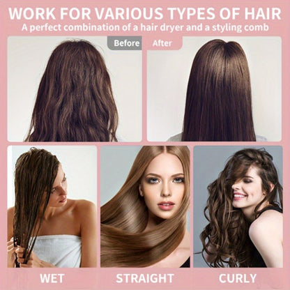 Rotating Hot Air Brush 2-in-1 Auto Curl & Straighten Styling Comb, One-Step Salon Blowout Results at Home