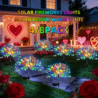 Solar Garden Lights Firework Stakes with 240-640 LEDs, 8 Modes, 4/8 Packs and Three Light Colors